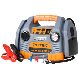 POTEK Carregador de Bateria Automotiva Portátil, 12V, 1500 picos, 7s, inversor de 300W e compressor de ar de150 PSI