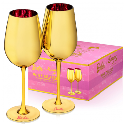 Kit de Taças para Vinho da Barbie, 500 mL Ouro com Vidro de Cristal Rosa, 2 Un, Dragon Glassware