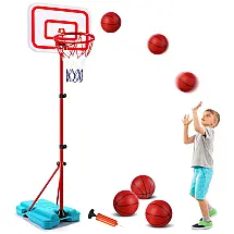 Cesta de Basquete Externa com 3 Bolas e Altura Ajustável de 90 cm a 1,8 Metros para Crianças de 3 a 8 Anos, SUPER JOY