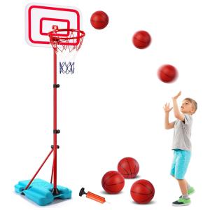 Cesta de Basquete Externa com 3 Bolas e Altura Ajustável de 90 cm a 1,8 Metros para Crianças de 3 a 8 Anos, SUPER JOY