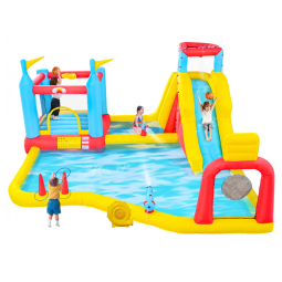 Parque Aquático Inflável Gigante com Toboágua, Castelo Pula-Pula com Parede de Escalada, Canhões de Água, Cestas de Basquete.WELLFUNTIME