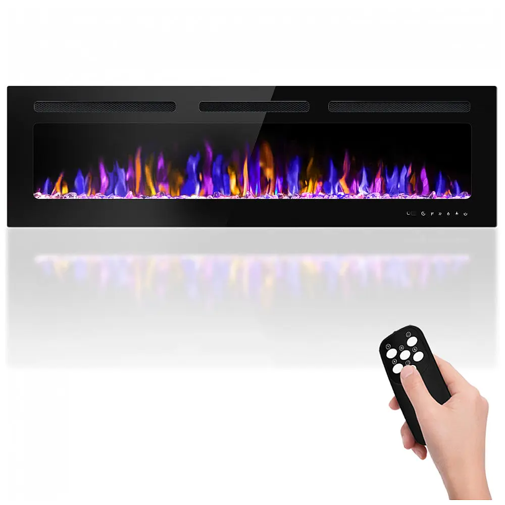 Lareira Elétrica de Embutir 43 x 152 cm com Controle Remoto e Temporizador, 110V, BETELNUT, Preta