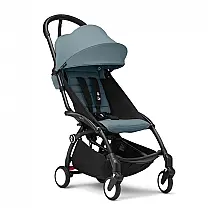 Carrinho de Bebê Stokke YOYO3 Aqua - Estrutura Preta, Dobrável Compacto, Assento Reclinável 3 Pontos, Cinto Ajustável, Leve e Portátil