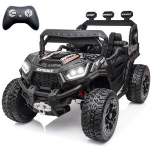 Carro Elétrico Infantil, Jeep 4X4 com Controle Remoto, Cinto de Segurança Ajustável, Luzes LED Brilhantes e Portas Duplas com Trava, 24V