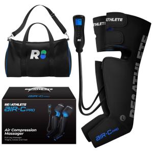 Massageador Elétrico de Compressão para Pernas e Pés com 4 Modos e 3 Intensidades, Bivolt, REATHLETE AIR C PRO, Preto e Azul