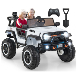 Carro Elétrico Infantil 2 Lugares OLAKIDS Branco 24V 2WD/4WD Jeep 4x550W Controle Remoto LED Suspensão Música 20" Assento Duplo