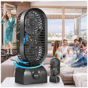 Ventilador de torre pequena para mesa de quarto, ventilador de mesa oscilante recarregável de 10000mAh, duração máxima de 30 horas