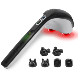 Massageador Terapêutico Elétrico de Percussão sem Fio Portátil com 6 Acessórios e 3 Velocidades, SNAILAX 498, Preto e Branco