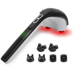 Massageador Terapêutico Elétrico de Percussão sem Fio Portátil com 6 Acessórios e 3 Velocidades, SNAILAX 498, Preto e Branco
