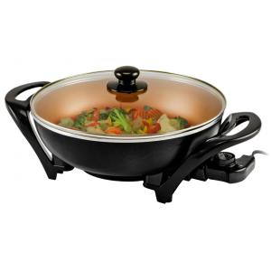 Panela Wok Elétrico OVENTE 33cm: Antiaderente, 1400W, Ajuste de Temperatura, Tampa de Vidro Temperado. Ideal para Refeições em Família!