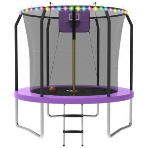 ACWARM HOME 10 12 14 15 Trampolim de 16 pés com gabinete, trampolim externo com escada Basteketball Hoop Luzes LED, trampolins recreativos