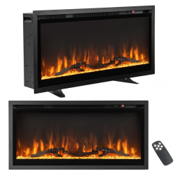 Lareira Elétrica de Embutir A45x91L cm com Controle Remoto, Cor e Brilho da Chama Ajustáveis, 110V 1500W, Tangkula