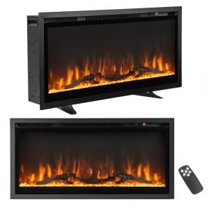 Lareira Elétrica de Embutir A45x91L cm com Controle Remoto, Cor e Brilho da Chama Ajustáveis, 110V 1500W, Tangkula