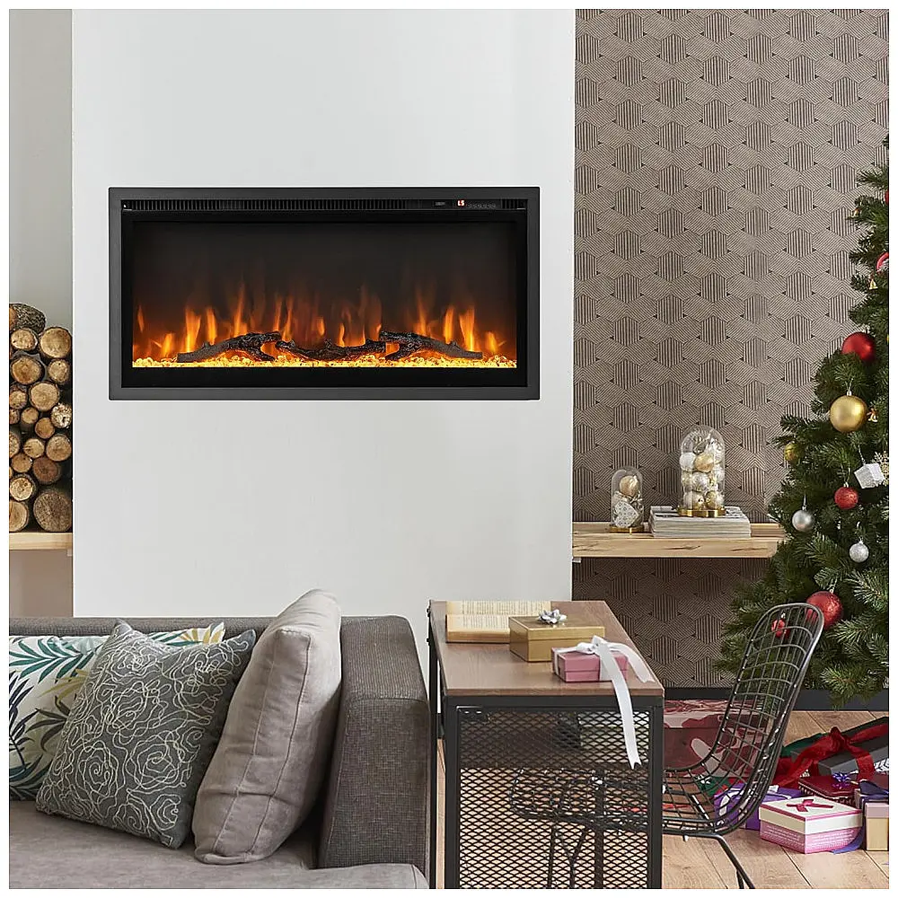 Lareira Elétrica Tangkula 91x45cm 1500W Chamas 9 Cores Embutir Portátil 110V — foto 2