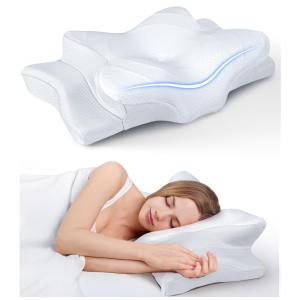 Travesseiro Ortopédico Cervical Ergonôimico, Tamanho Queen com Espuma de Memória, Cozyplayer, Branco