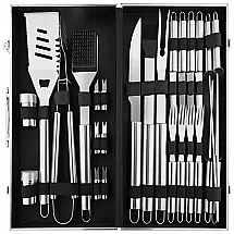 Skadler Kit Churrasco na Grelha 26 Peças de Aço Inoxidável com Estojo de zenamento