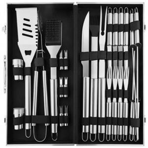 Skadler Kit Churrasco na Grelha 26 Peças de Aço Inoxidável com Estojo de zenamento