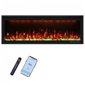 Lareira Elétrica Embutida e de Parede Valuxhome 121,92 cm, Aquecedor Ultra Fino, Efeito de Chama Ajustável, Decoração com Cristais