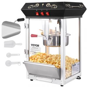 Pipoqueira VEVOR, 850W, Milho por Fornada, Faz 48 Copos, Design de Cinema, Vidro Temperado e 4 Conchas Inclusas - Preta