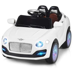 Costzon Carro Elétrico para Crianças, 2 Assentos, Recarregável 6V com Controle Remoto e Luzes, Branco