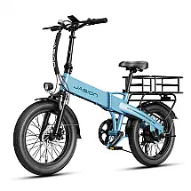 Bicicleta elétrica dobrável Jasion EB6 azul, pneus 20x2,5, motor 500W pico 1000W, bateria 48V 10,5Ah, 7 marchas, quadro em alumínio