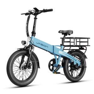 Bicicleta elétrica dobrável Jasion EB6 azul, pneus 20x2,5, motor 500W pico 1000W, bateria 48V 10,5Ah, 7 marchas, quadro em alumínio
