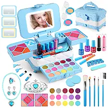 Kit de Maquiagem Infantil com 57 Peças e Espelho Iluminado por LED em 3 Cores para Crianças de 3 a 12 Anos, DAUXONE, Azul