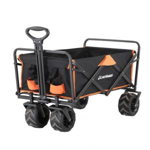 Carrinho Dobrável para Camping e Jardim com Rodas tradicionais para todos os Terrenos, Capacidade 160kg, EchoSmile, Preto e Laranja