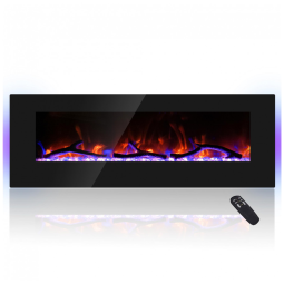 Lareira Elétrica de Embutir A45x127L com Controle Remoto, Luz LED e Chama Ajustável com Conexão USB e AUX, 110v, CHEERWAY, Preto