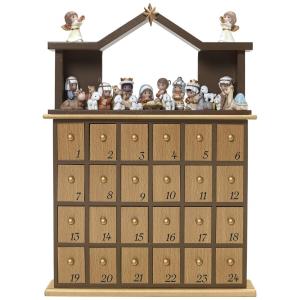 Calendário do Advento da Natividade Precious Moments O Venha Vamos Adorá-Lo 27 Peças, Multicolorido, Marrom, 34,3cm altura x 25