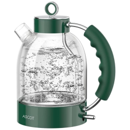 ASCOT Chaleira Elétrica de Vidro 1.7L, Aço Inoxidável, 1500W, 110V, Verde