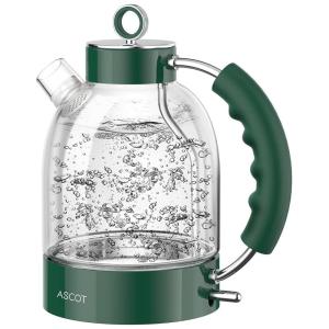 ASCOT Chaleira Elétrica de Vidro 1.7L, Aço Inoxidável, 1500W, 110V, Verde