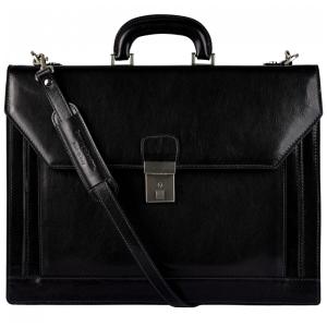 Bolsa Maleta de Couro Masculina para Laptop, TIME RESISTANCE, Preto