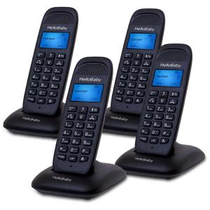 Telefone sem Fio HelloBaby DECT 6.0 com 4 Aparelhos, Identificador de Chamadas, Bloqueio de Chamadas, Viva-Voz e Alcance de 304 metros.