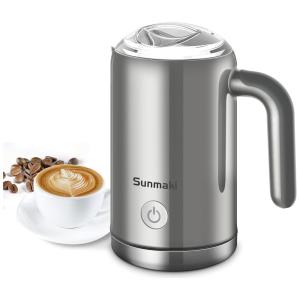 Sunmaki Espumador Elétrico de Leite 350 mL, Aço Inoxidável, 120V, Cinza