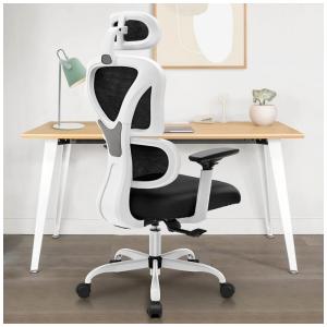 Cadeira de Escritório Ergonômica com Apoio Lombar e Apoio de Cabeça Ajustável, FelixKing, Preta e Branca