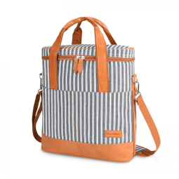 Bolsa Térmica Para Transporte de Vinhos Tirrinia até 3 Garrafas, Branco e Listras Pretas