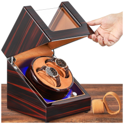 Caixa, Estojo Rotativo Automático para Relógios com Luz e Painel de Controle, 2 Lugares, NEWTRY, Marrom