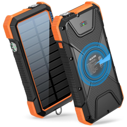 Powerbank Carregador Solar 18W, QC 3.0 Sem Fio 20000mAh Prova dágua LED Camping Nautica Bússola, BLAVOR, Laranja