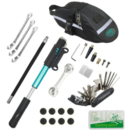 Kit de Reparo Emergencial de Bicicleta com Mini Bomba 120 PSI e Bolsa de Transporte, 16 Peças, CHUMXINY, Preto