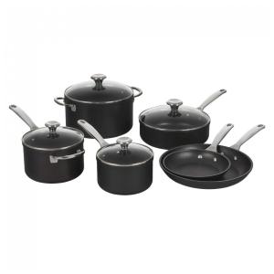 Conjunto de Panelas e Frigideiras em Aço Inoxidável, 10 Peças, LE CREUSET TNSP0010, Preto
