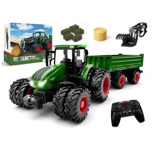Mini Trator RC Metal 8 Rodas c/ Reboque, Luzes - Controle Remoto, Carregador Frontal - Brinquedo de Metal com 8 Rodas e Luzes