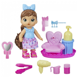 Boneca Cabelereira Baby Alive com Espuma e Acessórios de Salão de Beleza para Crianças Acima de 3 Anos, Cabelo Castanho