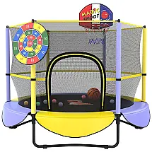 Gardenature Trampolim Embutido 1,85m com Cesta de Basquete e Alvo de Dardos - Mini Trampolim Multifuncional para Crianças, Presente Ideal