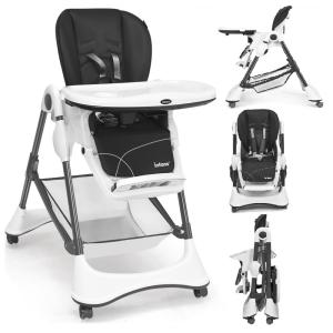 Cadeira de Alimentação Cadeirão com 4 Rodas e Cesta de zenamento, INFANS, Cinza