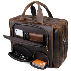 YOGCI Bolsa, Maleta de Couro Masculina para Laptop, Marrom