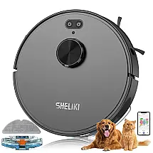 Robô Aspirador SHELIKI D60S com Mapeamento LiDAR 4000Pa WiFi Alexa Passa Pano Preto
