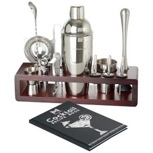 Modern Mixology Kit Bn Profissional 24 Peças em Aço Inoxidável com Suporte e Livro de Receitas