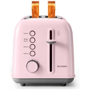 Torradeira BUYDEEM DT620 Rosa 2 Fatias com Fendas Largas, Função Bagel e Muffin, Bandeja de Migalhas Removível e 7 Níveis de Tostagem, 110V