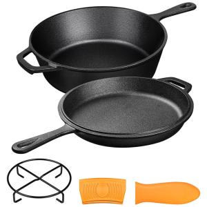 Frigideira de Ferro Fundido com Tampa e Alça de Silicone, MICHELANGELO, Preto